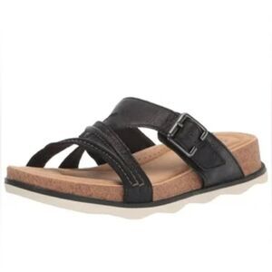 Clarks Black Slide Sandals with Cream Sole